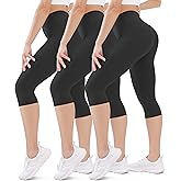 FEYHAY 3 Pack Capri Leggings for Women - High Waisted Yoga Pants with Pockets Workout Running Cycling
