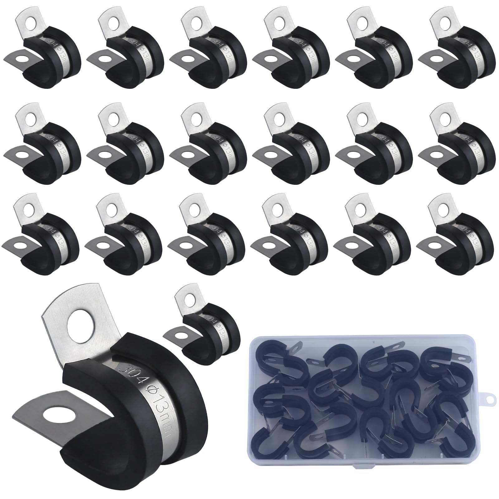 GOLD DEER 20 PCS 1/2 Inch Stainless Steel Cable Clamp Rubber Cushioned Insulated Clamp Cable Clips Hose Clamp Wire Clamps Pipe Strap Metal Clamp Pipe or Wire Cord Installation