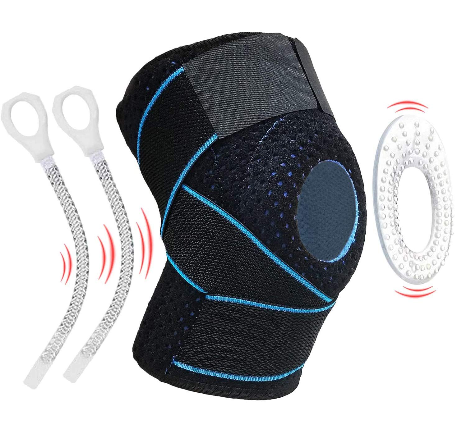 Knee Brace Support Compression Knee Sleeve with Side Stabilizers Non-Slip Knee Stability Breathable Knee Pads for Running,Basketball (Blue)