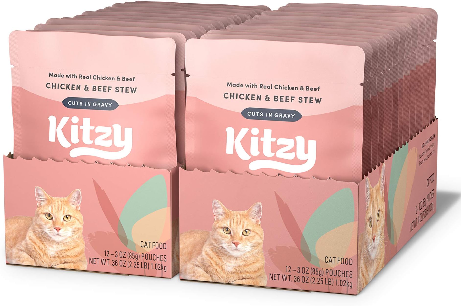 Amazon Brand Kitzy Wet Cat Food, Chicken & Beef cuts in gravy, Grain