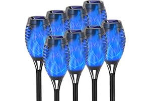 EOYIZW Solar Lights Outdoor, 8 Pack Blue Solar Torch Light with Flickering Flame, 12 LED Solar Tiki Torches for Outside Lights Waterproof Landscape Decoration Outdoor Lights for Garden Yard Patio