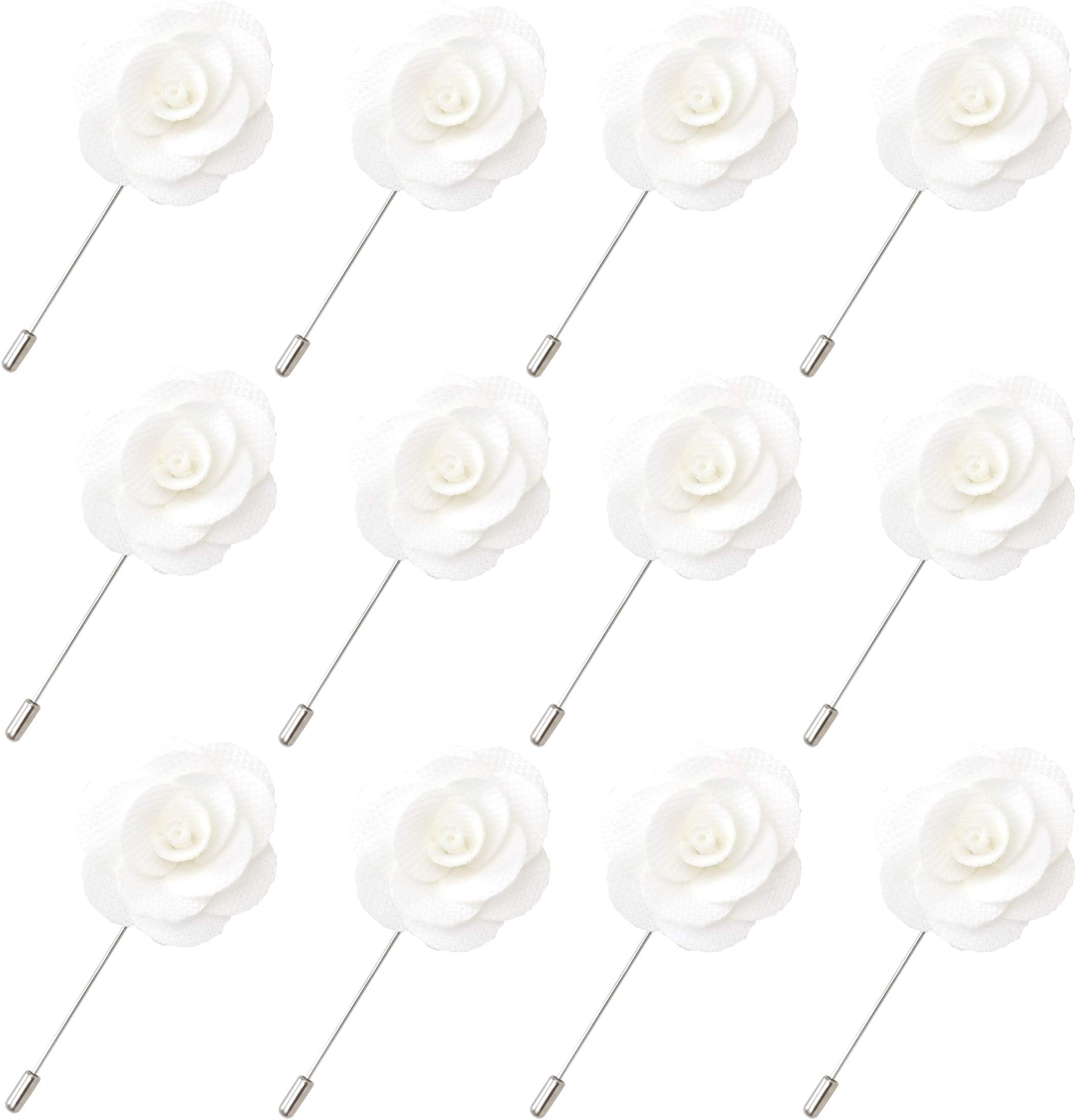 JLIKA Lapel Flower Pin Rose for Wedding Boutonniere Stick (Set of 12 PINS)