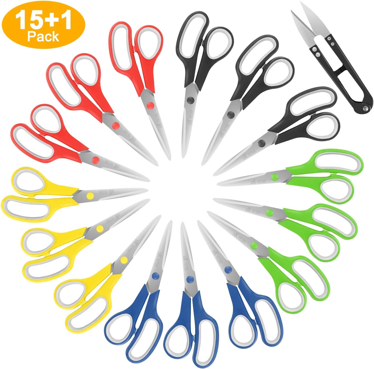 Scissors，8 Inch Paper Scissors Soft Comfort-Grip Handles & Stainless Steel Sharp Blades Perfect Scissors for Cutting Paper, Scissors for Fabric Photos, 15 Pack Office Scissors & Sewing Scissors