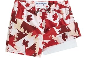 MaaMgic Boys Swim Trunks with Compression Liner Toddler Stretch Quick Dry Swim Shorts Quick Dry 2 in 1 Beach Shorts