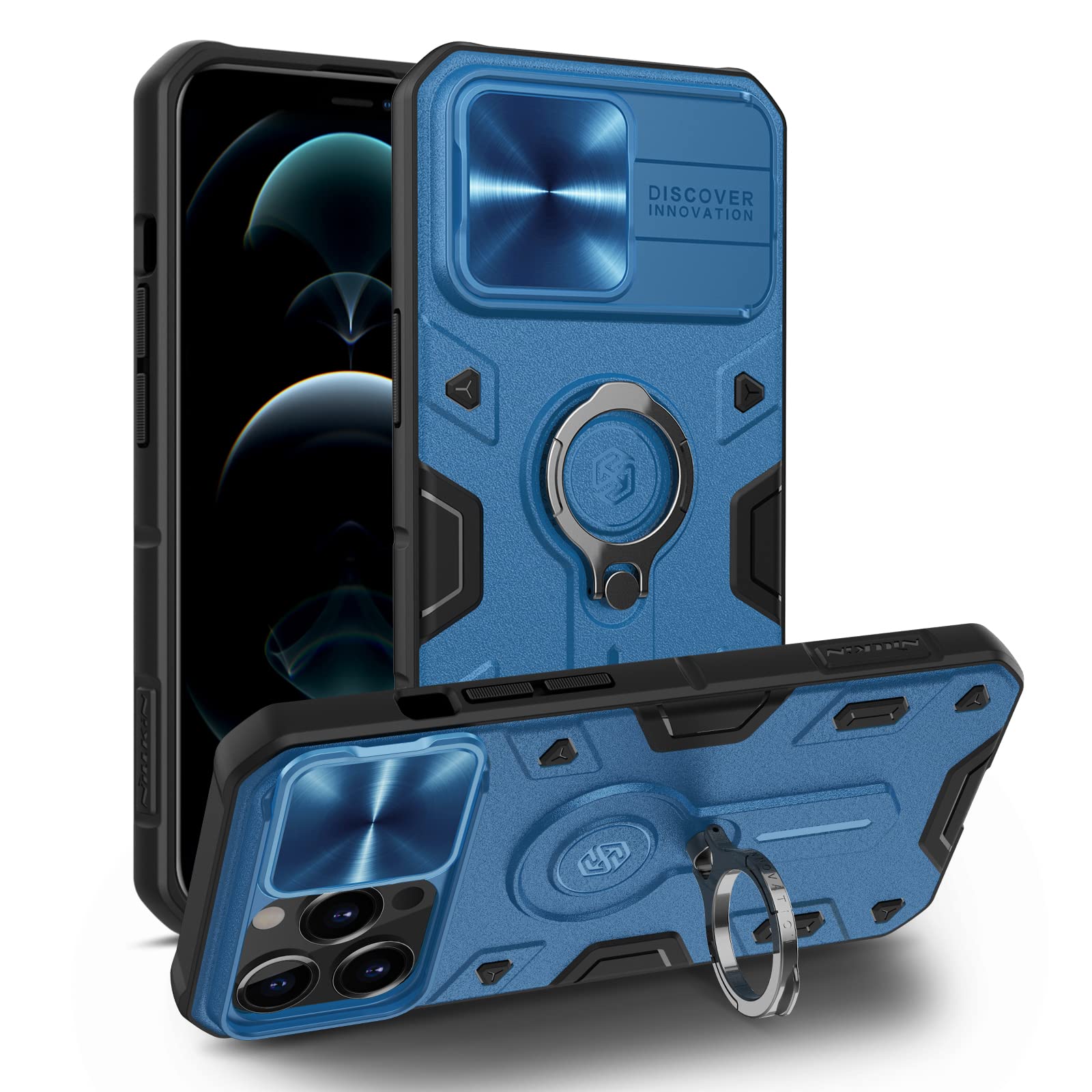 Nillkin for iPhone 13 Pro Case, Military Grade Case with Kickstand & Camera Cover, Heavy Duty with Camera Lens Protection and Stand, Blue