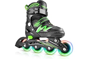 Hozzen Inline Skates for Kids Girls Boys, Adjustable Light Up Inline Skates with Illuminating Wheels, Outdoor Roller Skates for Girls, Boys,Youth Age 5-13 (9C-6Y US)