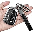 Sindeda for Cadillac Key Fob Cover with Keychain Soft Full Protection Key Shell Key Case Compatible with 2015-2019 Escalade, CTS, SRX, XT5, ATS, STS, and CT6 Smart Key (Silver, 5 Buttons)