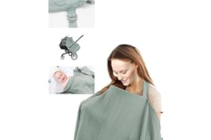 TIEEC Muslin Nursing Cover for Baby Breastfeeding - Breathable Breastfeeding Cover up with Arch Neckline