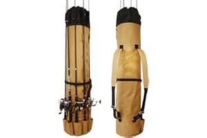 KASTUN Fishing Rod Bag - Double-Shoulder Fishing Pole Case, 600D Oxford Fabric, Multifunction Large Capacity Waterproof Tackle Bag, Gifts for Men (Khaki)