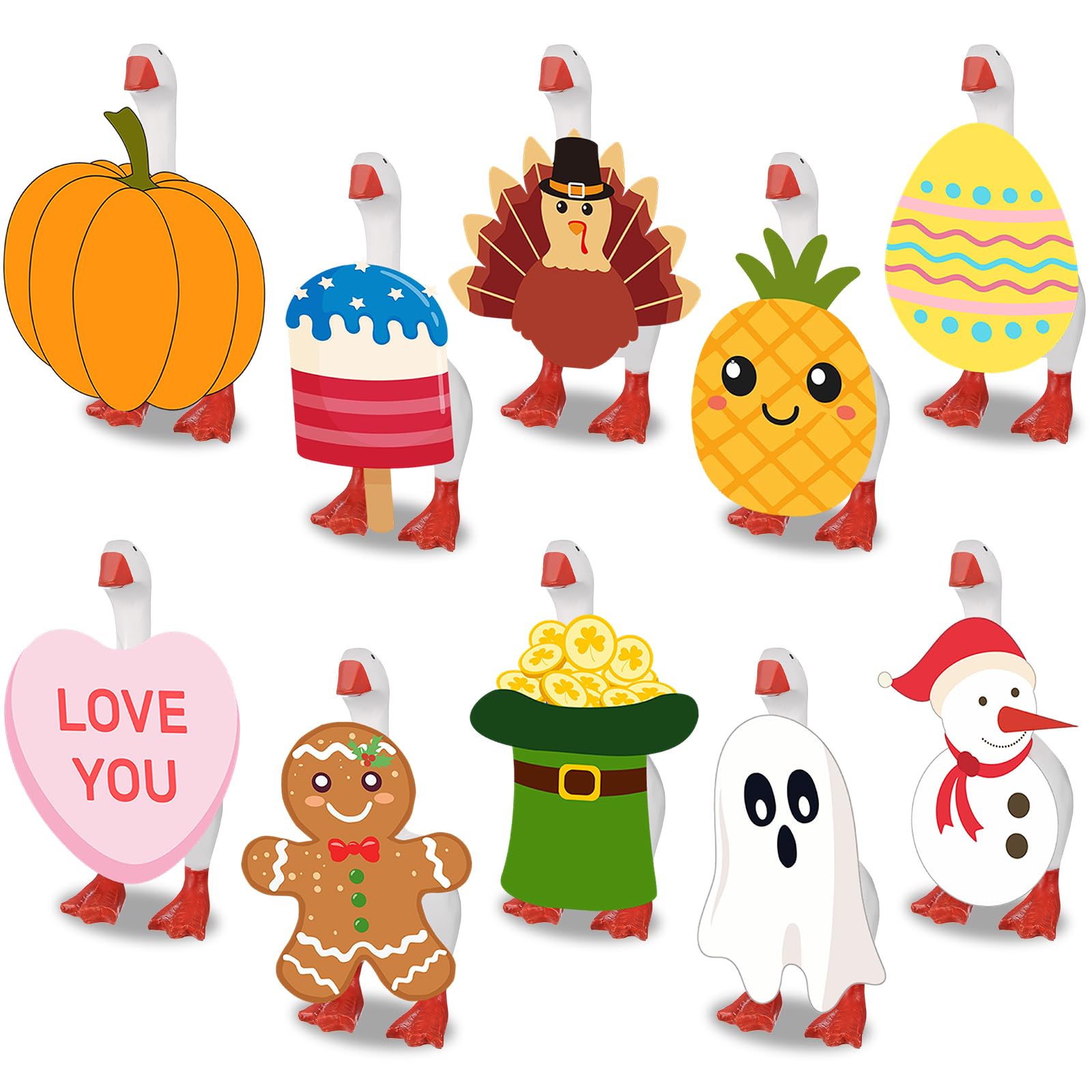 Weysat 10 Set Easter Mini Desk Goose Outfit Holiday Bundle Spring Summer Mexican 4th for July Magnetic Geese Statue Felt Fabric Costume for 7 Inch Desktop Goose Table Decor Gifts(Classic Style,Felt)