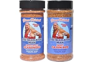 Bruce Mitchell, The Alligator Man, Sweet Cajun Rub & Sweet Spicy Seasoning Multi-Pack - 2 Pack (12.3oz & 10oz) - Perfect for BBQ, Grilling, Roasting, Air Frying, and More – Gluten-Free, No MSG, Zero Calories – Ideal for Vegetables, Seafoods, Chicken, Ribs, Turkey, Ham and All Meats!