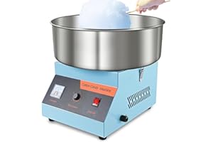 Cotton Candy Machine Commercial, 1000W Candy Floss Machine, Blue Electric Cotton Candy Maker with Stainless Steel Bowl, Sugar