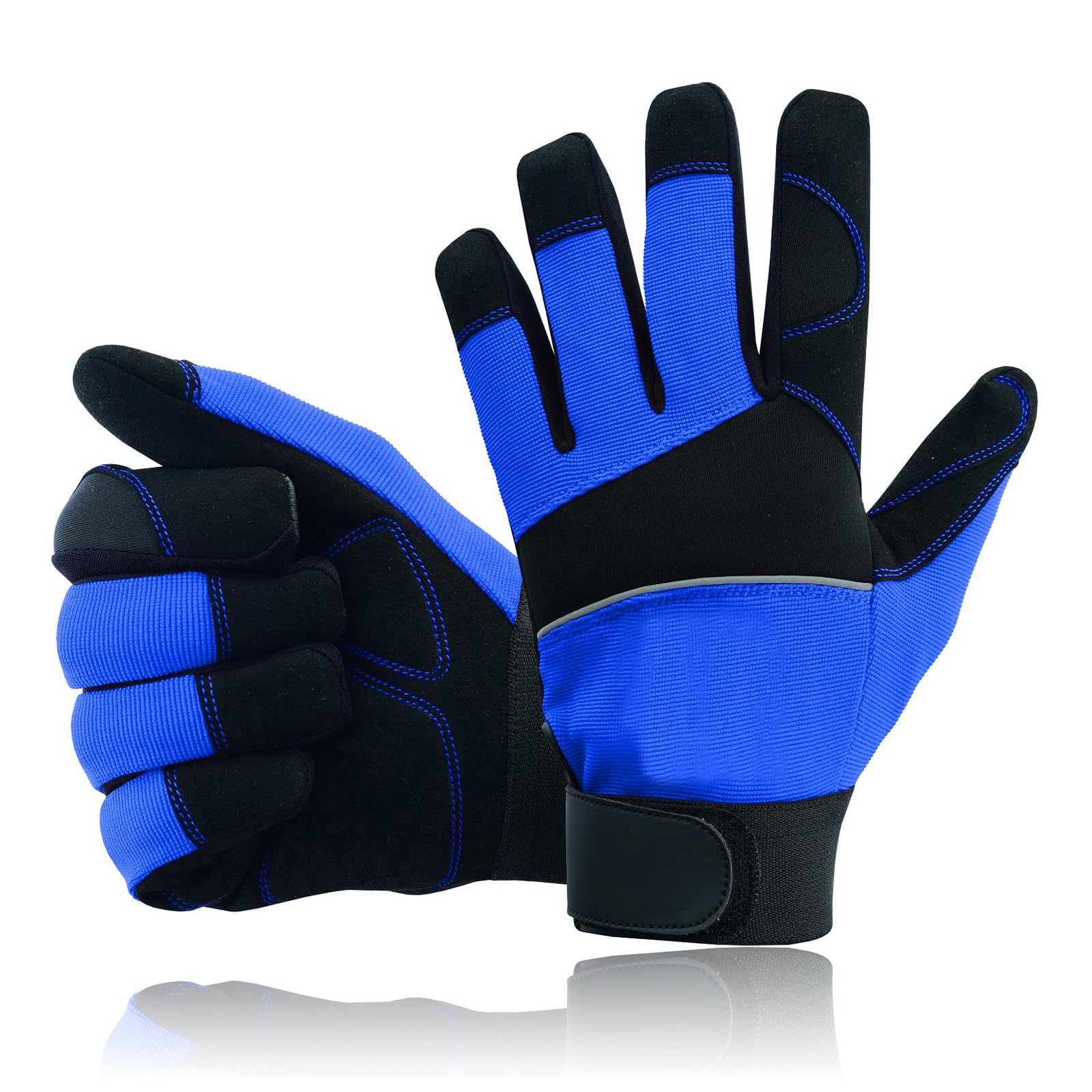 Safety Work Gloves Heavy duty Hand Protection Mechanic Gardening Builders Cut Multipurpose DIY Maintenance Adjustable Gloves (XL, Blue)