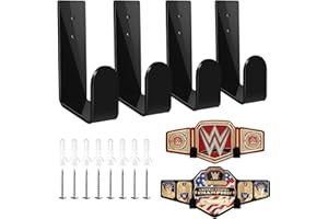 Goqeut 4-Pack Championship Belt Wall Mount Display Holder Set, Professional Wrestling Title Belt Hanger for WWE AEW Belts, Easy Install Wall Organizer Rack for Man Cave & Collections
