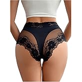 SOLY HUX Women's Floral Lace Briefs Mesh Sheer Cheeky Underwear Mid Rise Panty Lingerie