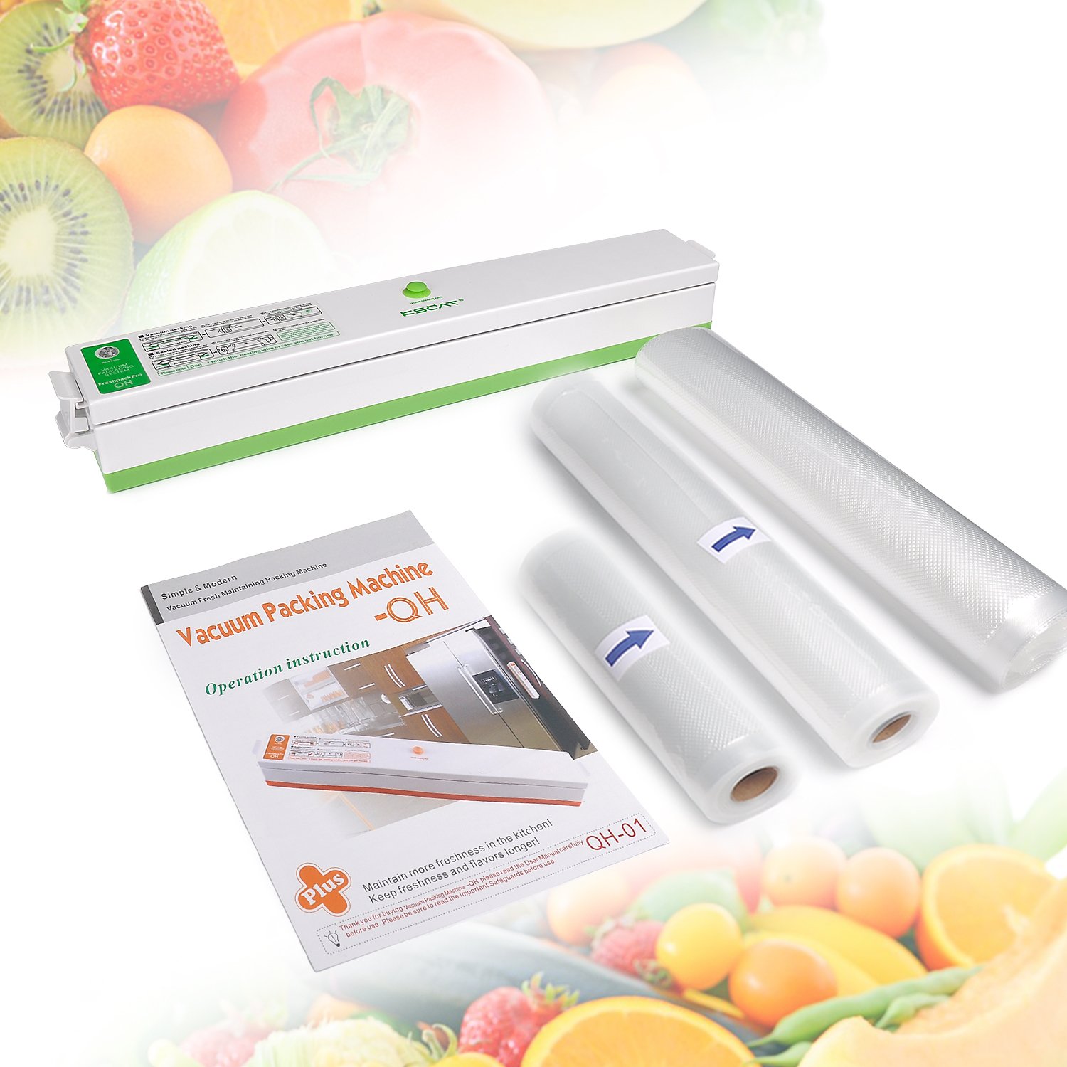 KSCAT Mini Vacuum Sealer, Automatical Vacuum Sealer Best Food Saver and Storage, Including 15 Pcs Vacuum Bags for free, with 2 Vacuum Sealer Rolls