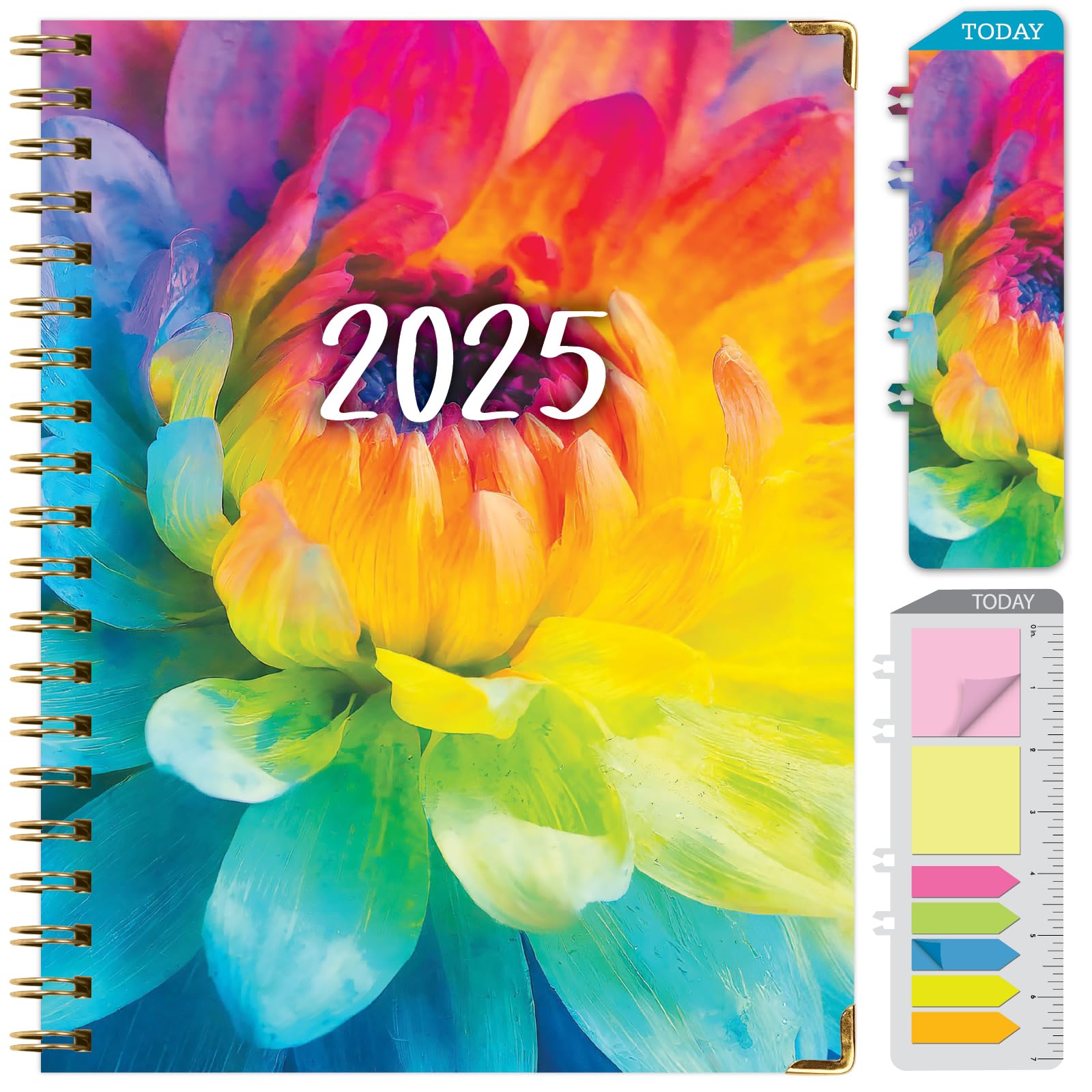 Photo 1 of HARDCOVER 2025 Planner, 8.5"x11": 14 Months (November 2024 - December 2025), Daily Weekly Monthly Planner, Yearly Agenda, Bookmark, Pocket Folder and Sticky Note Set (Rainbow Petals)
