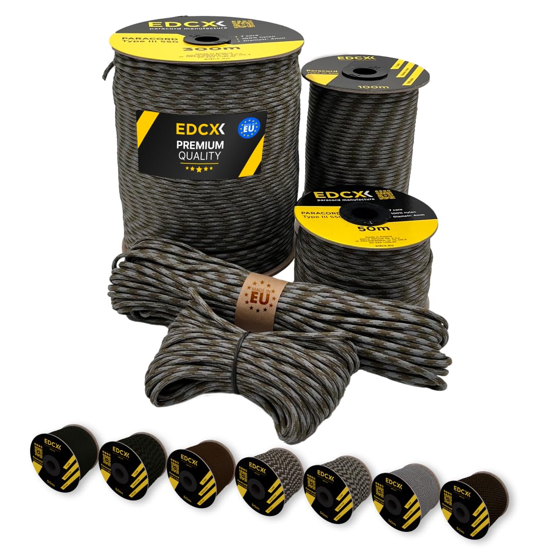 EdcX Paracord 4mm, 20+ Military Colors (15m, 30m, 50m, 100m, 300m) | Ideal for Camping, Survival, Outdoor, Crafting, DIY | 100% Nylon Rope 4mm | Tactical Cord 550 Type III (Beige Grey, 30 m) — image 1