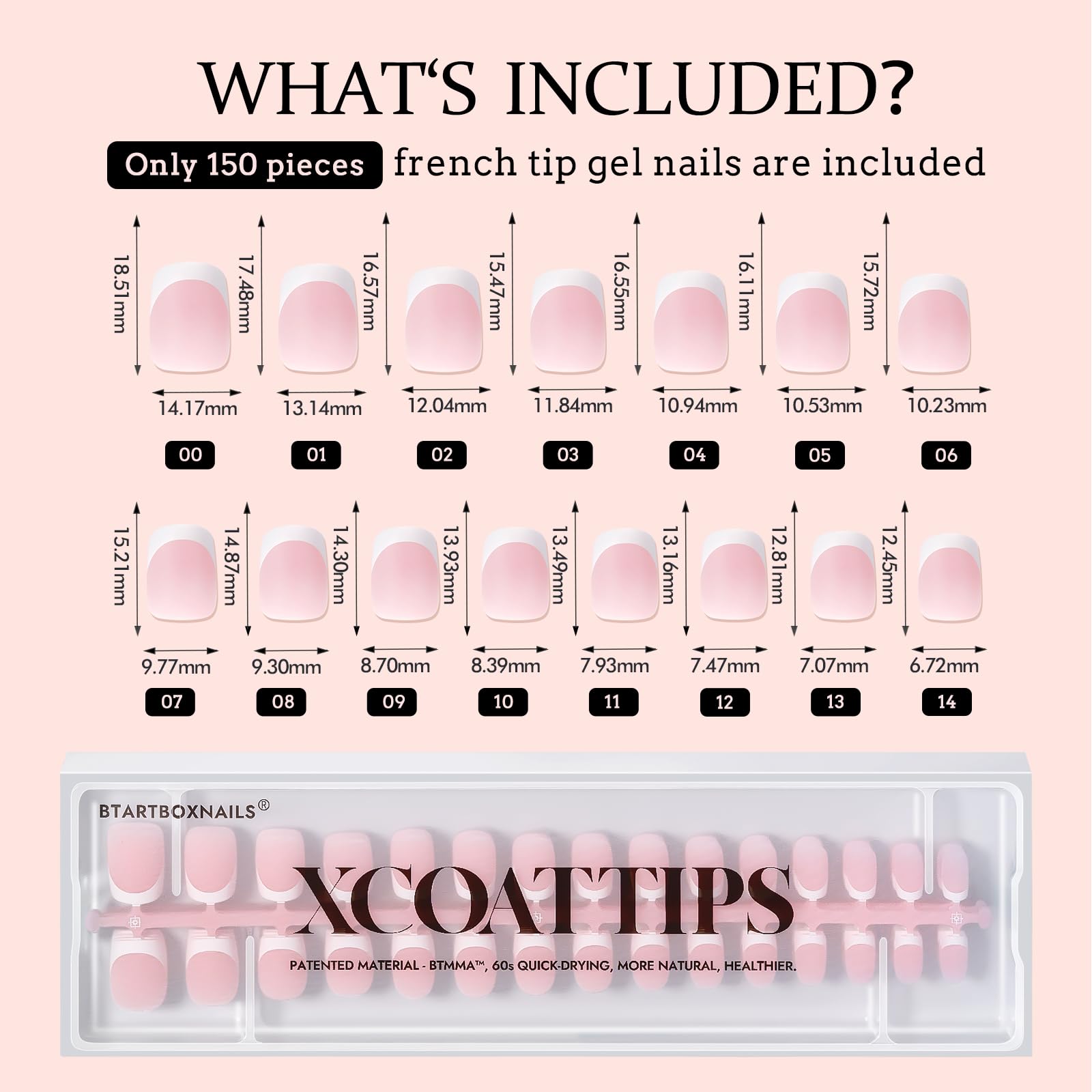 BTArtboxnails XCOATTIPS French Gel Nails - French Tip Press on Nails Pink Extra Short Square Shape Nail Tips, Fake Nails Extensions Nail Art DIY - Image 6