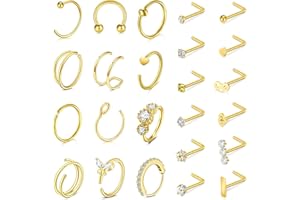 Incaton 20G Stainless Steel Nose Rings for Women Nose Rings Hoops L Shaped Nose Studs Screw Nose Piercing Jewelry for Women Men Silver Rose Gold Black Rainbow