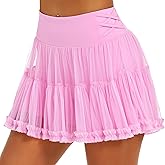Stelle Women's High Waist Athletic Skorts with Shorts Pockets Ruffle Flowy Mini Cake Skirt Layered Pleated Cute Casual Summer