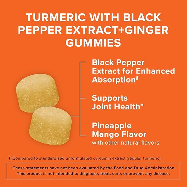 QUNOL TURMERIC AND GINGER WITH BLACK PEPPER GUMMIES, TURMERIC CURCUMIN SUPPLEMENT, JOINT HEALTH SUPPORT GUMMY, 90CT GUMMIES