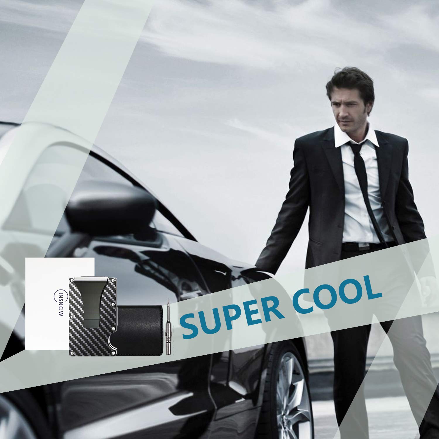 Carbon Fiber Wallet + Business Card Case Gift Set - RFID Blocking Slim Money Clip and Business Card Holder - Minimalist Credit Card Holder Organizer Protector Front Pocket Metal Money Clip for Men