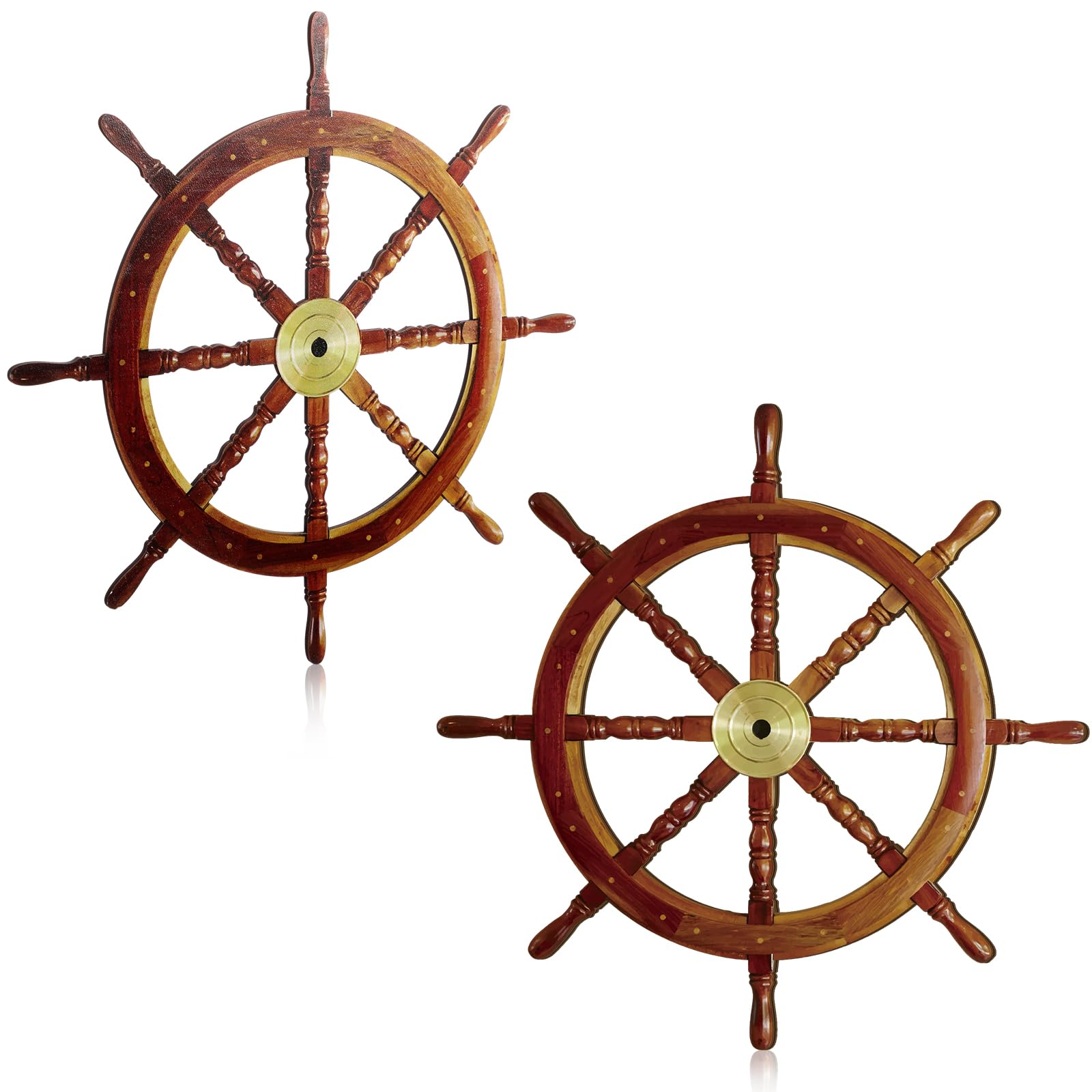 Photo 1 of Tatuo 2 Pcs Ship Wheel Wall Decor Halloween Pirate Party Decorations Thin Flat Wooden Nautical Wall Art 2D Wood Beach Boat Cruise Ship Steering Wheel for Home Bedroom Decor(12 Inch)