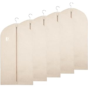 KongTiva 5 Pack Cotton Garment Bags for Hanging Clothes, 24 x 40 Inch | Breathable Canvas Suit Bags Linen Hanging Suit Cover