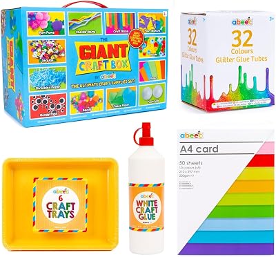 abeec Ultimate Kids Craft Box Bundle Arts and Crafts Set 32 Glitter Glues