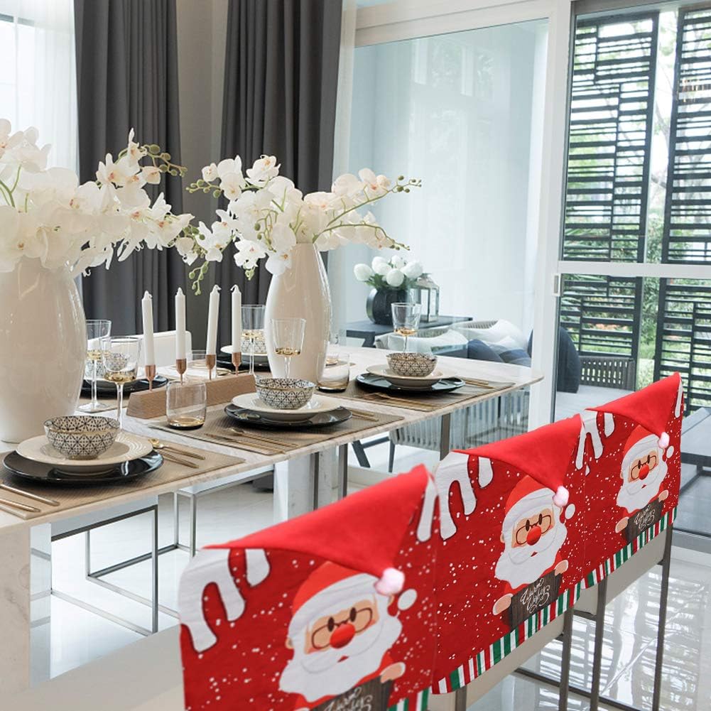 Christmas Chair Covers Set of 3 Dining Room Chair Slipcovers 18.5”x22.5 Office Chair Cover Xmas Chair Back Covers for Hotel Ceremony Banquet Wedding Party Christmas Decorations Indoor: Kitchen & Dining