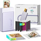 Liene Pearl N200 Pro Portable Photo Printer, Instant Mini Picture Printer for iPhone Smartphone, Thermal Dye Sublimation, Bluetooth Sticker Printer 50 Sheets 2x3 Adhesive Paper &amp; 5 Cartridges, Purple
