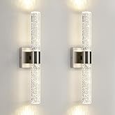 CCYCOL Modern LED Wall Sconces Set of Two - 4000K Dimmable Crystal Bathroom Sconces Wall Lighting Indoor Brushed Nickel Vanit