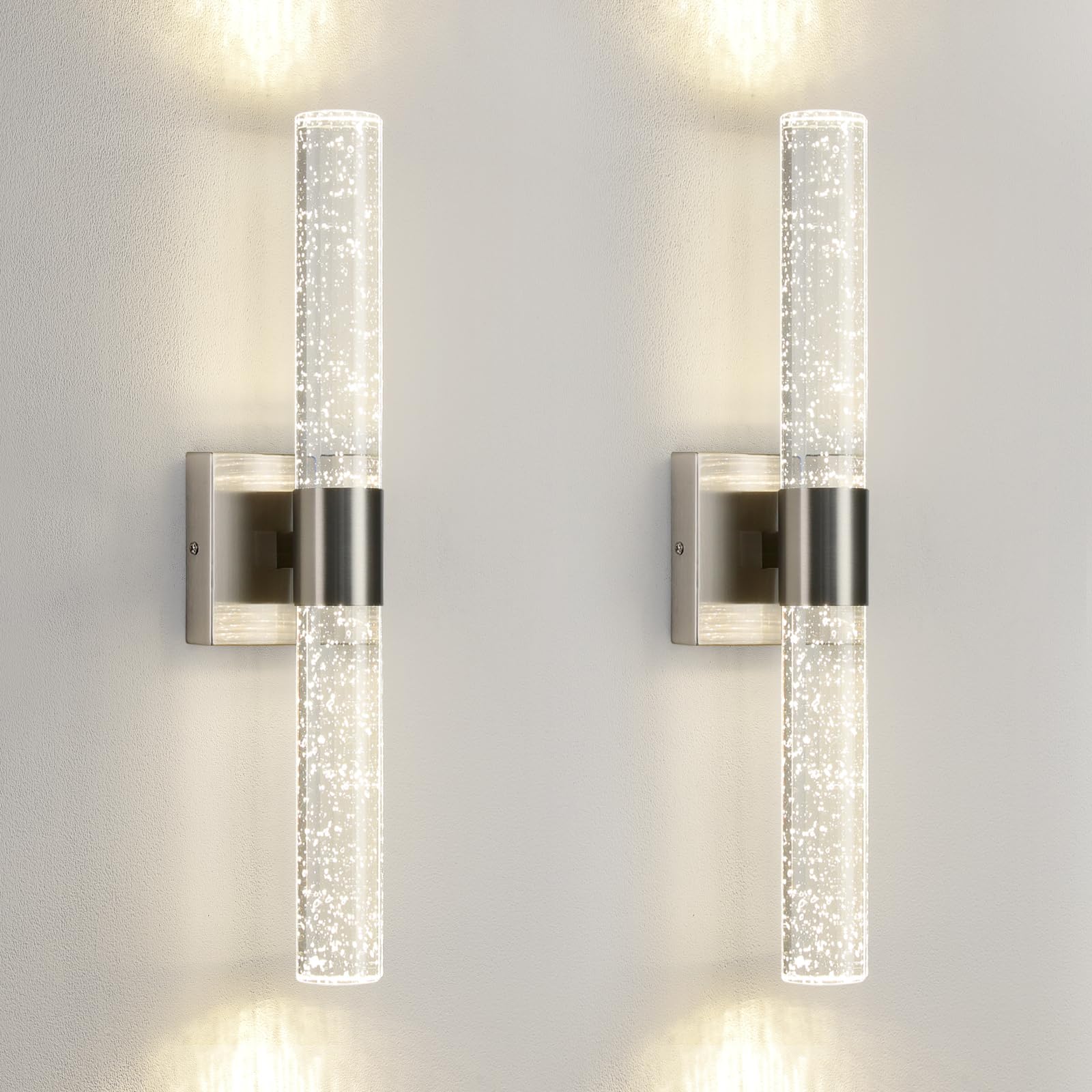 Photo 1 of CCYCOL Modern LED Wall Sconces Set of Two - 4000K Dimmable Crystal Bathroom Sconces Wall Lighting Indoor Brushed Nickel Vanity Light Fixture Wall Mount Wall Lights for Bedroom Living Room,18 Inch