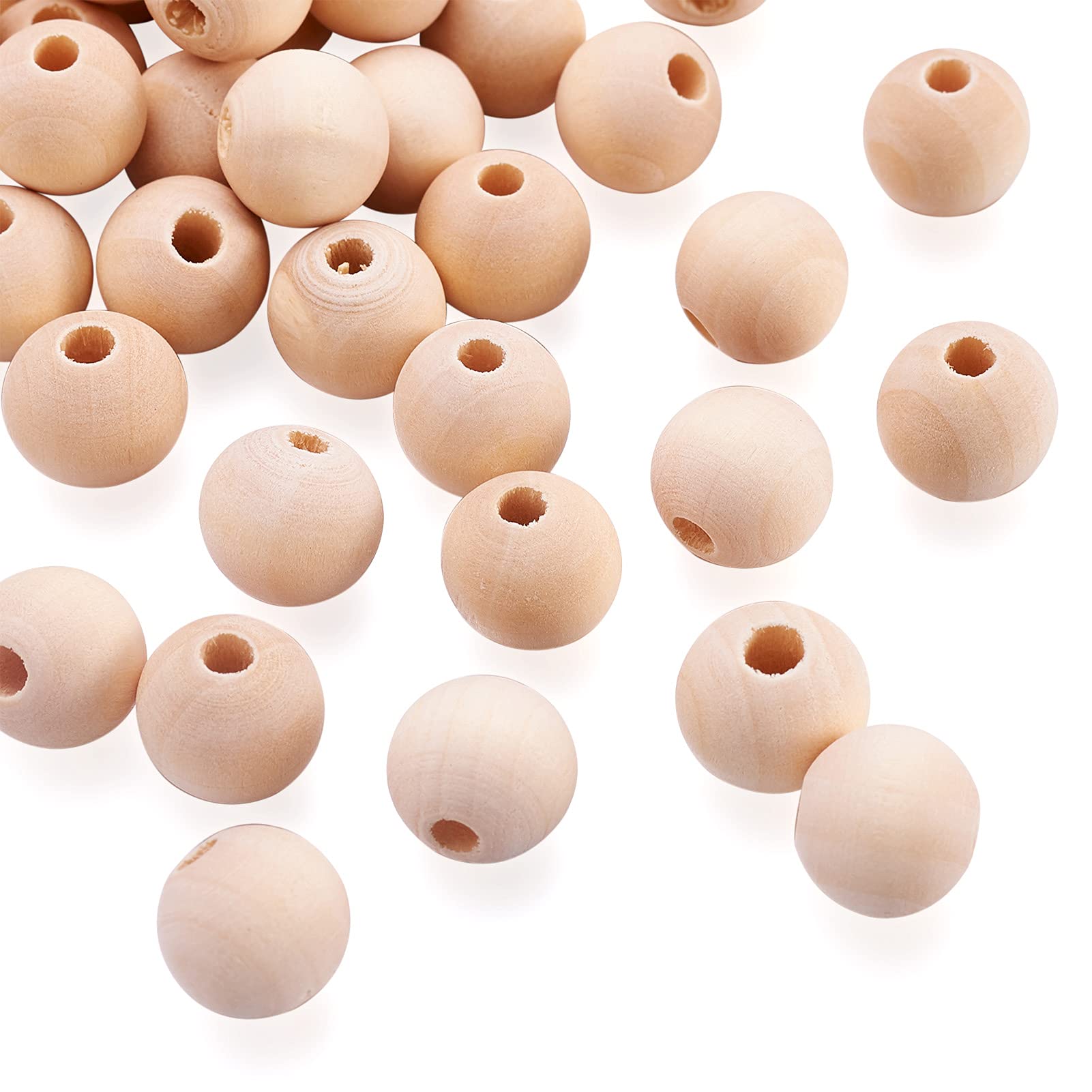 Pandahall 50pcs Natural Wood Beads 14mm Original Color Round Unfinished Wooden Ball Bead Spacer Loose Beads for DIY Jewelry Making