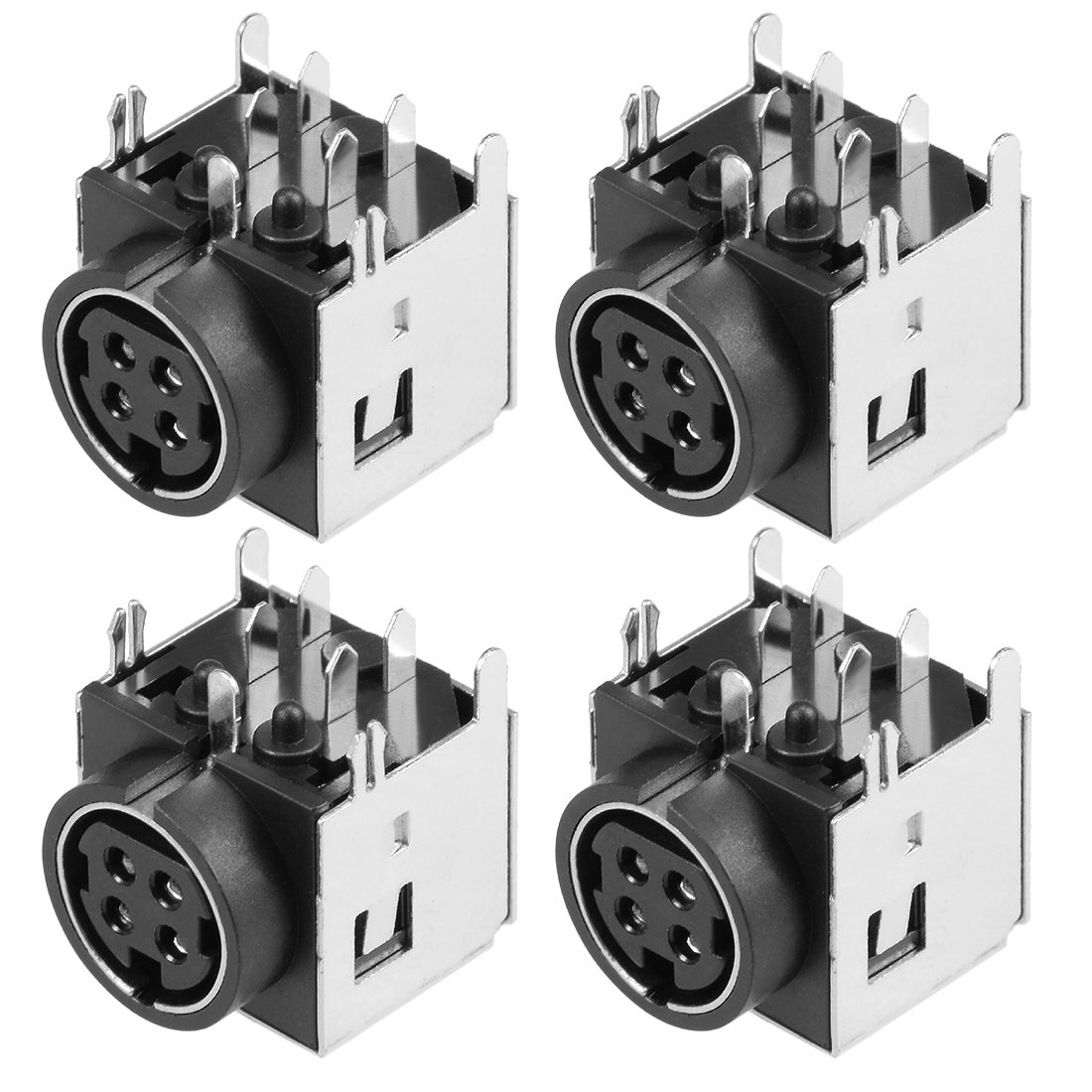 sourcing map 4pcs S-video PCB Mount 4 Pin Din Socket Audio Video Connector Black DIN-422