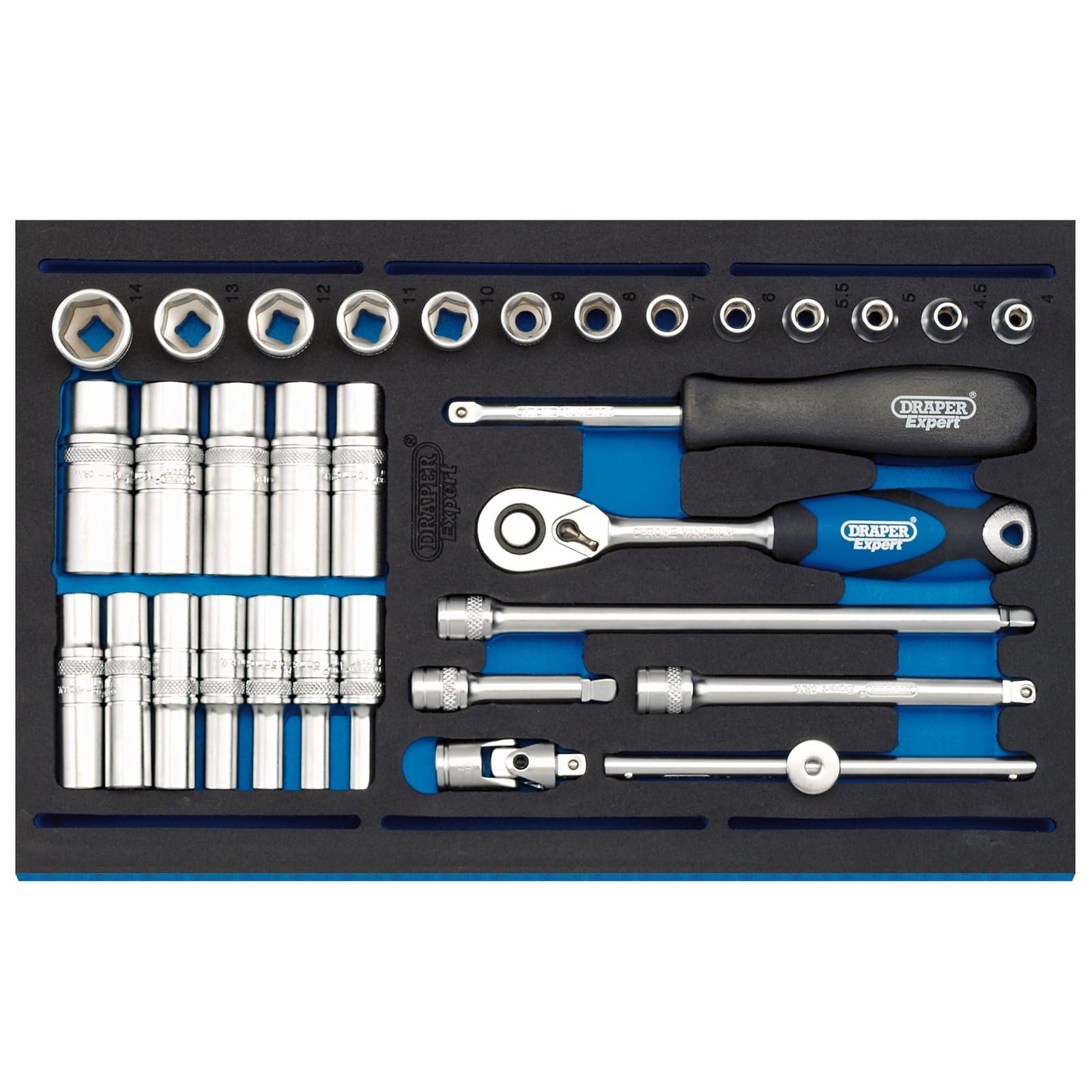 Draper 63532 1/4" Socket Set in 1/4 Drawer Eva Insert Tray , Blue