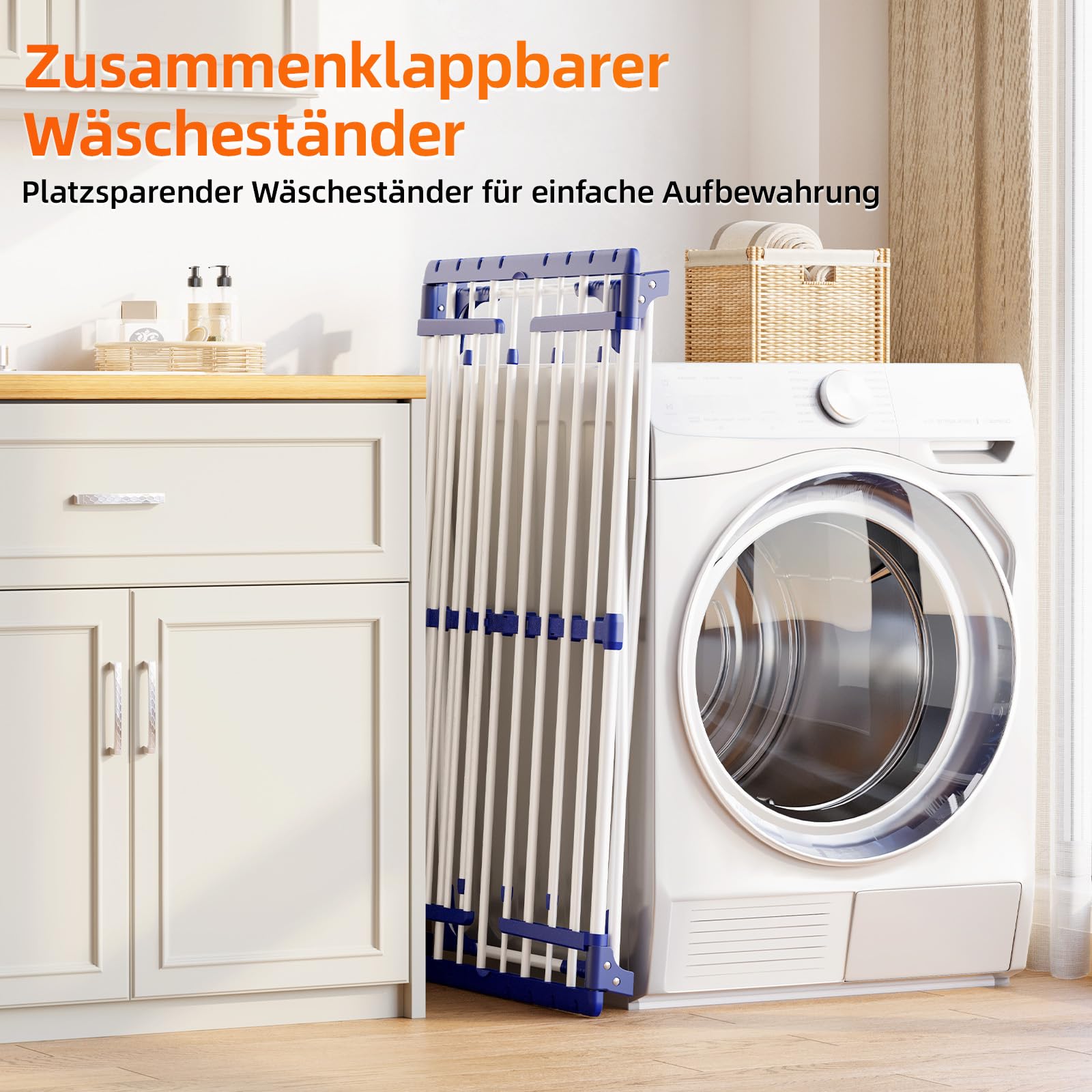 KINGBOARD Wäscheständer klappbar ausziehbar, Flügelwäscheständer 57 x 162 x 86 cm, Stabiler Standtrockner mit rutschfesten Füßen für Innen und Außen, Weiß 9