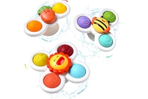 Hooku 3 Pcs Suction Cup Spinner Toys, Baby Fidget Spinner Toy, Spinning Toys for Toddlers 1-3, Sensory Toys Early Education Toys Bathtub Toy Dining Chairs Toys, Birthday Gifts for Baby Boy Girl