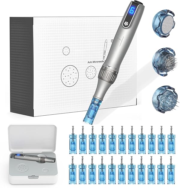 M8S Microneedling Pen Elektrisch,Professional Dermapen Kabellos Einstellbar 0-2,5mm mit LED Bildschirm und 6 Stufen inkl.22 Stk Nadelpatronen,Dermapen Microneedling für Gesicht und Körper M8SKIT-EU