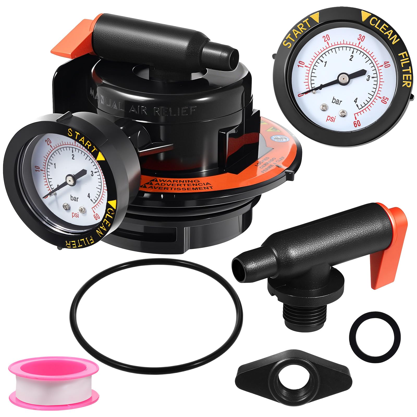 Photo 1 of Threlaco Dex2420mar2 Manual Air Relief Assembly Ccx1000v Air Relief Ecx2712b1 Pressure Gauge Compatible with Hayward De Cartridge Pool Filter Parts Work with Pro Grid, Swim Clear, Swimclear