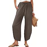 Caracilia Womens Wide Leg Capri Palazzo Pants Drawstring Casual Lounge Flowy Summer Beach Vacation Crop Trousers with Pockets