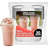 HOME GOODS MARKETPLACE 16 oz Clear Plastic Cups with Wide Dome Lids – 30 Pack | Disposable Cold Drink Cups for Smoothies, Iced Coffee, Bubble Tea, Slushies, Parfaits, and More