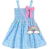 YALLET Toddler Girl Dress Elastic Smocked Girls Summer Dress Sweet Print Sundress with Cute Bag for Casual Beach Birthday