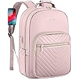 LOVEVOOK Leather Backpack for Women,15.6 inch Leather Laptop Backpack Women Computer Backpack Laptop Bag,Stylish Quilted Travel Backpack Purse Work Bag College Teacher Backpack with USB Port,Rose Pink