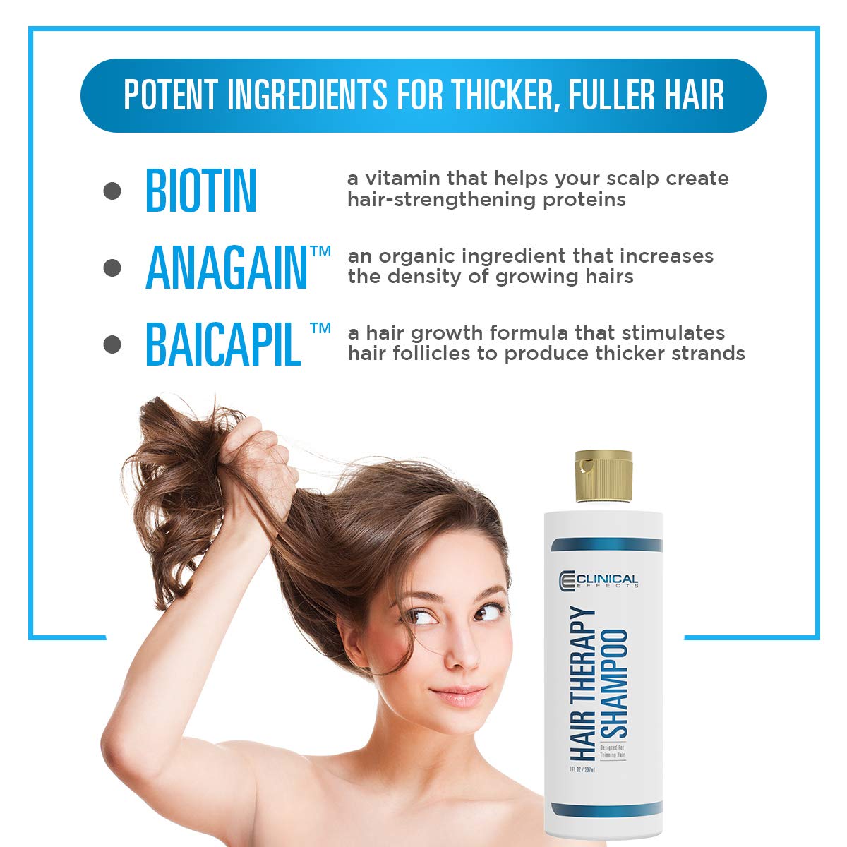 Clinical Effects: Hair Therapy Shampoo – Hair Growth Shampoo – 8 Fl Oz – All Natural, DHT Blocking Ingredients with Biotin, AnaGain and Baicapil - Hair Care and Hair Loss Solution for Men and Women: Beauty