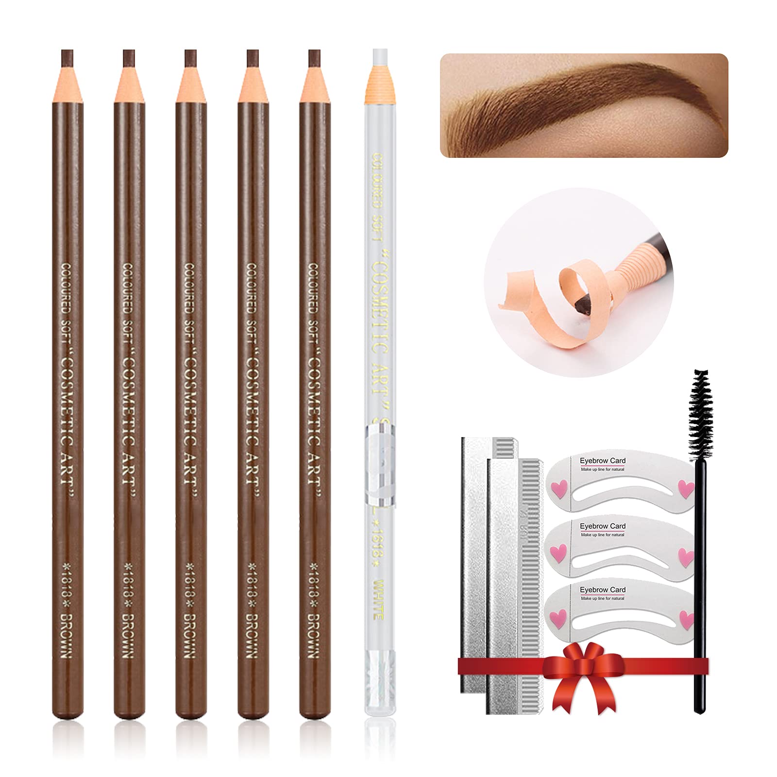 Photo 1 of LSxia Waterproof Eye-Brow Pen-cil Set, Pull Cord Peel-off Eyebrow Pencil Microblading Pen Supplies Kit, White Eye-Liner Pencil and Eyebrows Tool Tattoo Makeup For Marking (5+1 Light Brown)