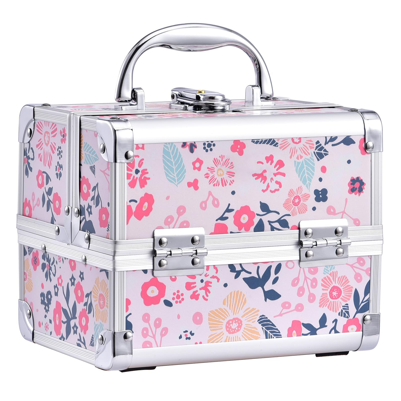 Vanity Case for Makeup Case Cosmetics Box Vanity Case Jewellery Storage Cases Makeup Cosmetics Box Travel Storage Organizer Case with Mirror, Flowers