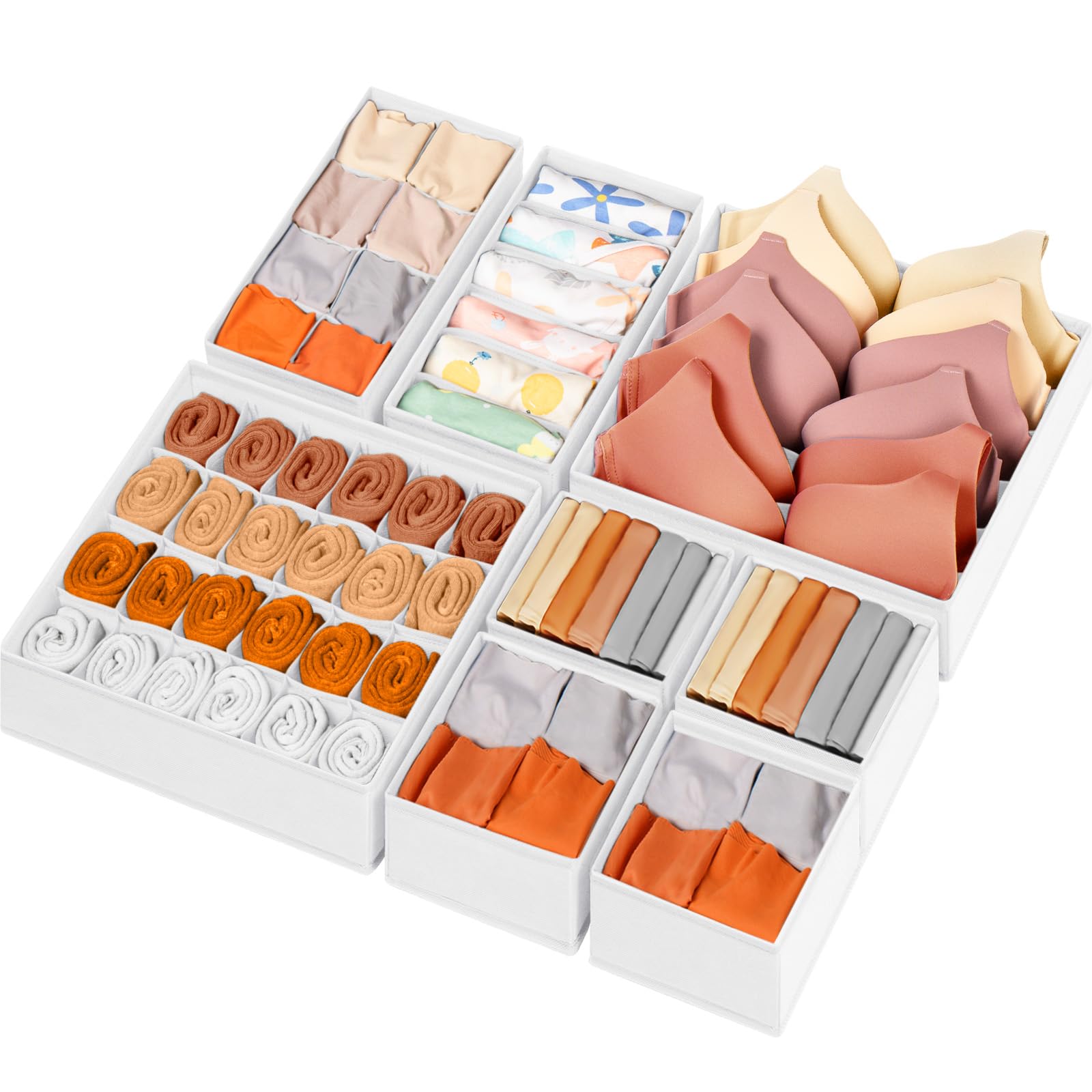 Photo 1 of Criusia Drawer Organizer Clothes, 8 Pack Dresser Organizer Bins for Baby Clothes, Underwear Sock, Fabric Closet Organization and Storage Dividers for Nursery Bedroom (96 Compartments, White)