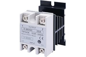 TWTADE SSR-25 DD 25A DC 3-32V to DC 5-60V SSR Solid State Relay + Heat Sink